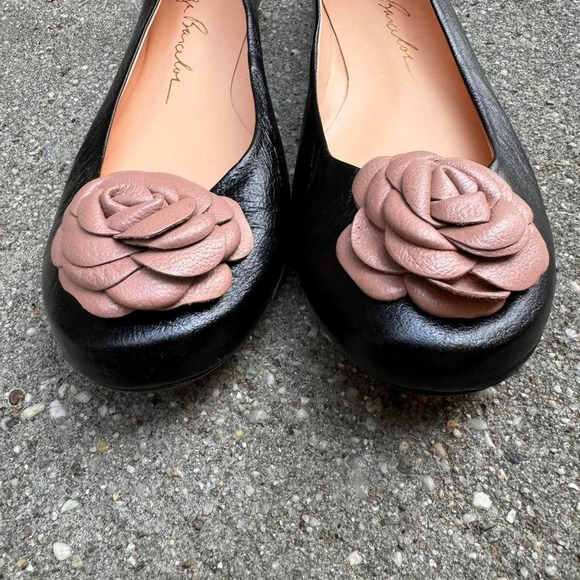 Luiza Barcelos Ballet Flats Women's Size 7 Leather Rose Flower Black Pink Twee - Picture 4 of 6